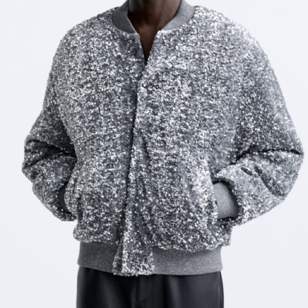 Zara Silver Sequin Bomber Jacket - Picture 5 of 11